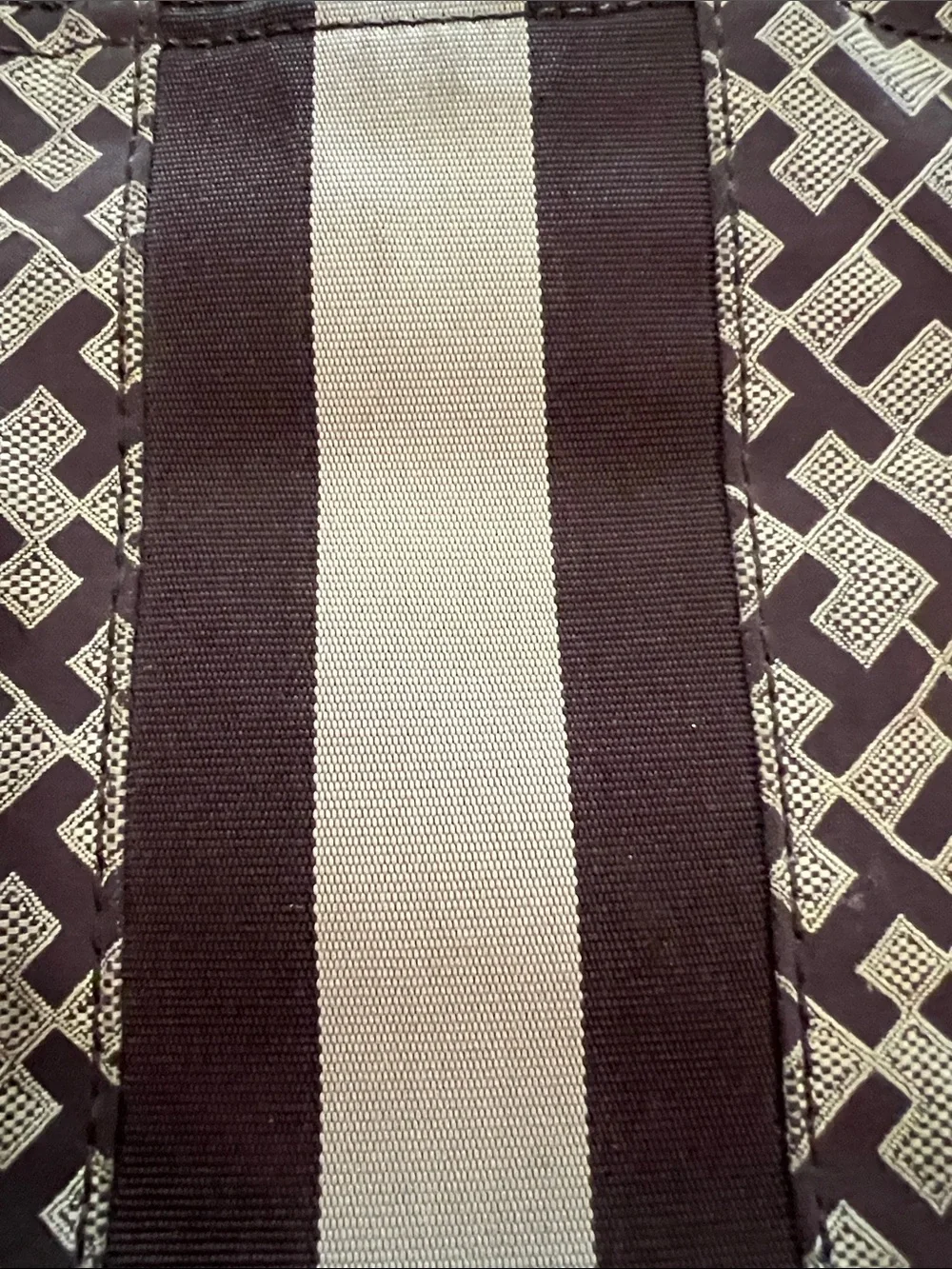 Tommy Hilfiger Brown and Cream Signature Stripe Tote